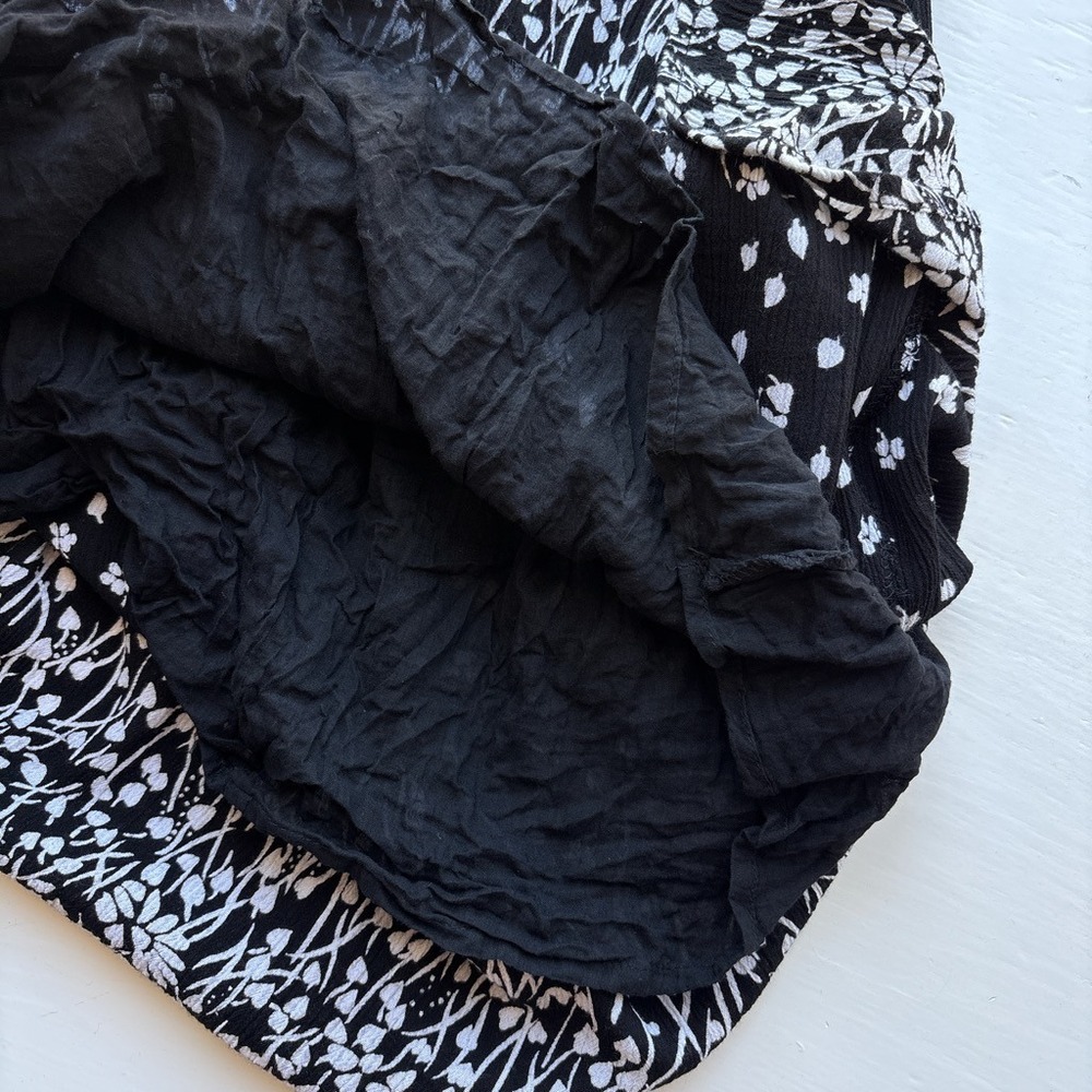 Women M Midi Skirt Floral 90s Vintage Border Print Black White Rayon Cotton - Picture 5 of 7